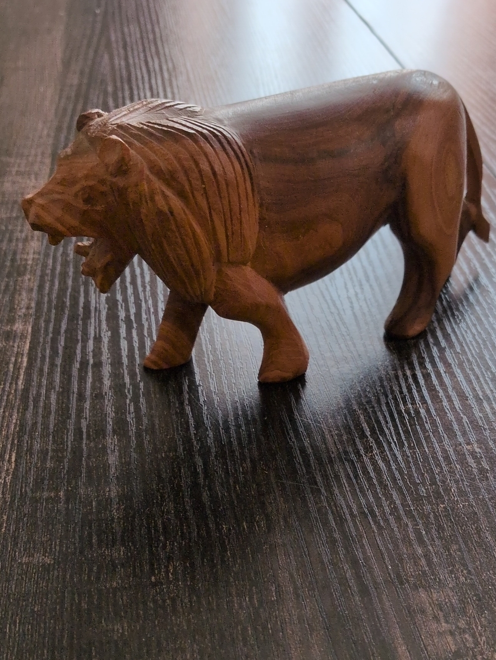 Vintage Wooden Hand Carved Lion Figure